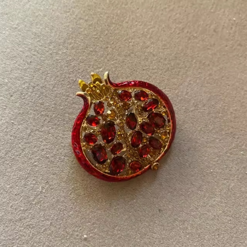 Ruby Red Pomegranate Crystal Gold Brooch - Picture 5 of 12